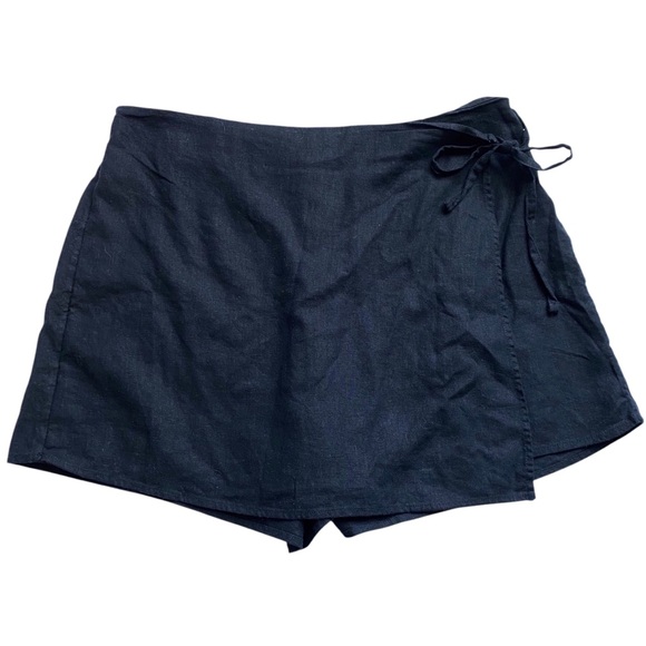 Old Navy Linen Blend Wrap Front Mini Skort Size Large Black NWT - Picture 2 of 9